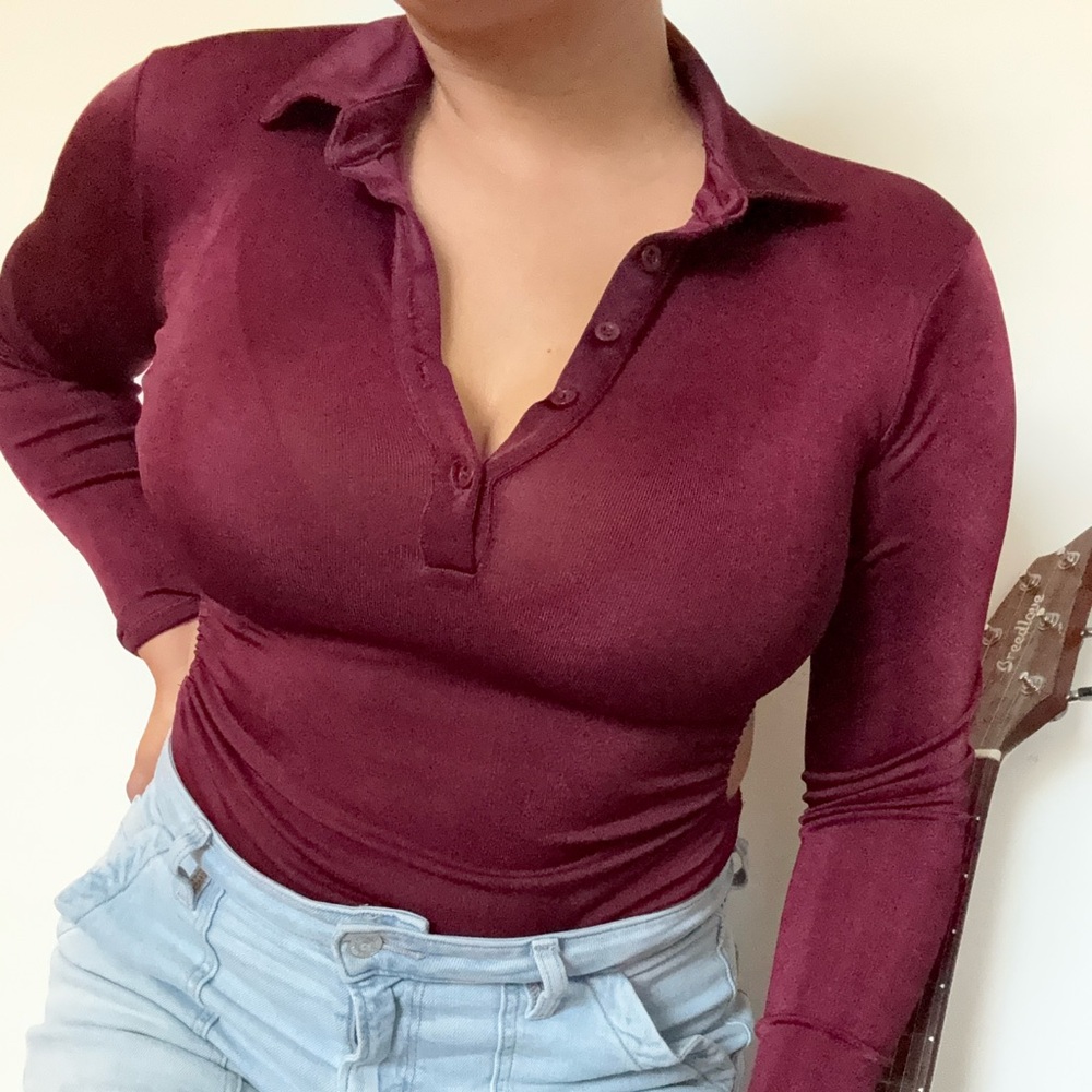 Elegant Burgundy Long Sleeve Bodysuit
